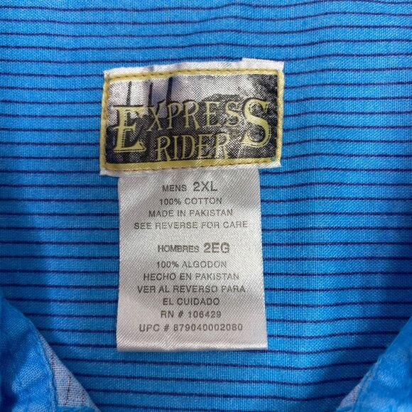 VTG Express Rider Pearl Snap Shirt Western Cowboy Rodeo Ranch 2XL Blue Aztec - Picture 8 of 16
